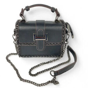 OKPTA Faux Leather Crossbody Handbag, Black, Chain Hardware Straps‎ Small